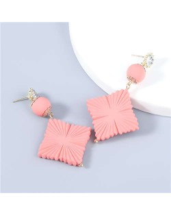 Bohemian Vintage Minimalist Square Design Women Resin Dangle Earrings - Pink