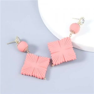 Bohemian Vintage Minimalist Square Design Women Resin Dangle Earrings - Pink