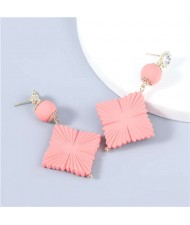Bohemian Vintage Minimalist Square Design Women Resin Dangle Earrings - Pink