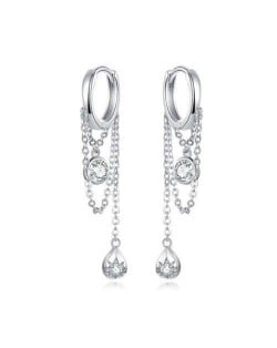 Wholesale 925 Sterling Silver Jewelry Chain Tassel Design Cubic Zirconia Huggie Earrings