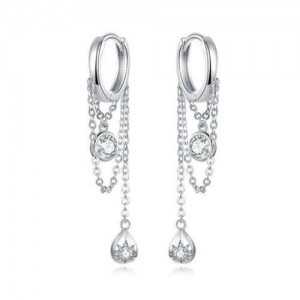 Wholesale 925 Sterling Silver Jewelry Chain Tassel Design Cubic Zirconia Huggie Earrings