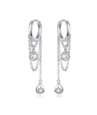 Wholesale 925 Sterling Silver Jewelry Chain Tassel Design Cubic Zirconia Huggie Earrings