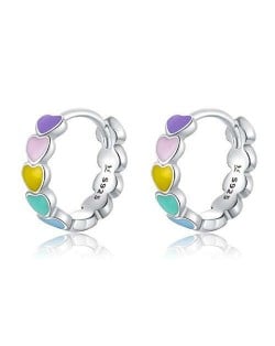 Cute Design Colorful Peach Hearts Oil-spot Glazed Wholesale 925 Sterling Silver Huggie Earrings