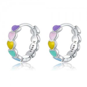 Cute Design Colorful Peach Hearts Oil-spot Glazed Wholesale 925 Sterling Silver Huggie Earrings