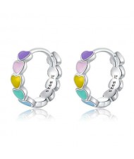 Cute Design Colorful Peach Hearts Oil-spot Glazed Wholesale 925 Sterling Silver Huggie Earrings