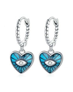 Demon Shining Eye Heart Dangle Oil-spot Glazed Wholesale 925 Sterling Silver Jewelry Huggie Earrings - Blue