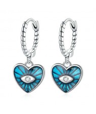 Demon Shining Eye Heart Dangle Oil-spot Glazed Wholesale 925 Sterling Silver Jewelry Huggie Earrings - Blue
