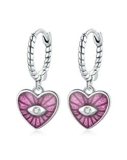 Demon Shining Eye Heart Dangle Oil-spot Glazed Wholesale 925 Sterling Silver Jewelry Huggie Earrings - Pink