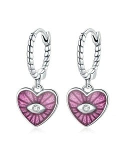 Demon Shining Eye Heart Dangle Oil-spot Glazed Wholesale 925 Sterling Silver Jewelry Huggie Earrings - Pink