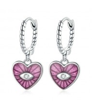 Demon Shining Eye Heart Dangle Oil-spot Glazed Wholesale 925 Sterling Silver Jewelry Huggie Earrings - Pink