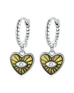 Demon Shining Eye Heart Dangle Oil-spot Glazed Wholesale 925 Sterling Silver Jewelry Huggie Earrings - Yellow