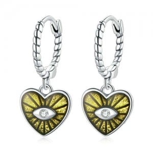 Demon Shining Eye Heart Dangle Oil-spot Glazed Wholesale 925 Sterling Silver Jewelry Huggie Earrings - Yellow