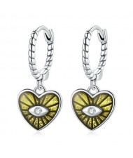 Demon Shining Eye Heart Dangle Oil-spot Glazed Wholesale 925 Sterling Silver Jewelry Huggie Earrings - Yellow