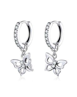 Sparkling Cubic Zirconia Decorated Hollow Butterfly 925 Sterling Silver Wholesale Earrings