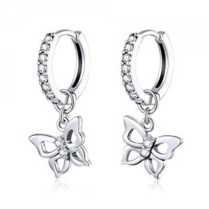 Sparkling Cubic Zirconia Decorated Hollow Butterfly 925 Sterling Silver Wholesale Earrings