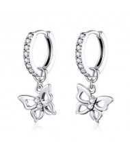 Sparkling Cubic Zirconia Decorated Hollow Butterfly 925 Sterling Silver Wholesale Earrings