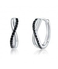 Black Cubic Zirconia Embellished Infinity Sign Wholesale 925 Sterling Silver Jewelry Huggie Earrings