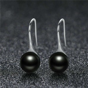 Wholesale 925 Sterling Silver Jewelry Minimalist Design Pearl Fish Hook Women Earrings - Black