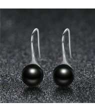 Wholesale 925 Sterling Silver Jewelry Minimalist Design Pearl Fish Hook Women Earrings - Black