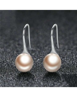 Wholesale 925 Sterling Silver Jewelry Minimalist Design Pearl Fish Hook Women Earrings - Champagne