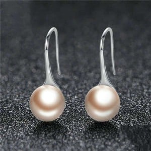 Wholesale 925 Sterling Silver Jewelry Minimalist Design Pearl Fish Hook Women Earrings - Champagne