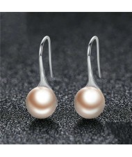 Wholesale 925 Sterling Silver Jewelry Minimalist Design Pearl Fish Hook Women Earrings - Champagne