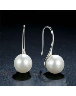 Wholesale 925 Sterling Silver Jewelry Minimalist Design Pearl Fish Hook Women Earrings - White