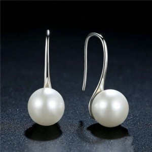 Wholesale 925 Sterling Silver Jewelry Minimalist Design Pearl Fish Hook Women Earrings - White