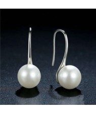 Wholesale 925 Sterling Silver Jewelry Minimalist Design Pearl Fish Hook Women Earrings - White