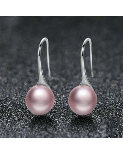 Wholesale 925 Sterling Silver Jewelry Minimalist Design Pearl Fish Hook Women Earrings - Pink