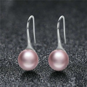 Wholesale 925 Sterling Silver Jewelry Minimalist Design Pearl Fish Hook Women Earrings - Pink