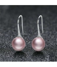 Wholesale 925 Sterling Silver Jewelry Minimalist Design Pearl Fish Hook Women Earrings - Pink