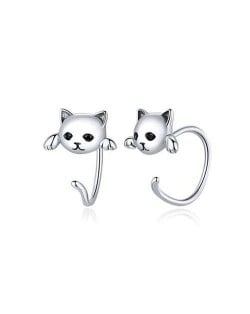 Cute Cat with Black Eyes Unique Design Wholesale 925 Sterling Silver Animal Earrings