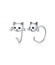 Cute Cat with Black Eyes Unique Design Wholesale 925 Sterling Silver Animal Earrings