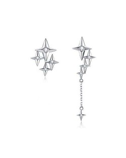 Shining Starry Array Asymmetric 925 Sterling Silver Jewelry Cubic Zirconia Wholesale Earrings