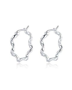 Wavy Lines Minimalist Design Wholesale 925 Sterling Silver Jewelry Women Hoop Earrings