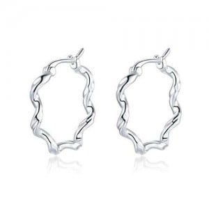 Wavy Lines Minimalist Design Wholesale 925 Sterling Silver Jewelry Women Hoop Earrings
