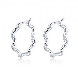 Wavy Lines Minimalist Design Wholesale 925 Sterling Silver Jewelry Women Hoop Earrings