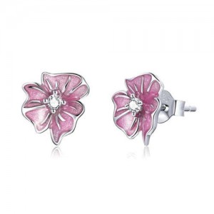 Elegant Pink Flower Wholesale 925 Sterling Silver Jewelry Cubic Zirconia Wedding Ear Studs
