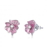 Elegant Pink Flower Wholesale 925 Sterling Silver Jewelry Cubic Zirconia Wedding Ear Studs
