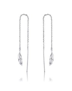 High Fashion Feather Modeling Long Style Wholesale 925 Sterling Silver Threader Earrings