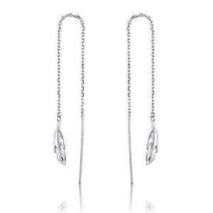 High Fashion Feather Modeling Long Style Wholesale 925 Sterling Silver Threader Earrings