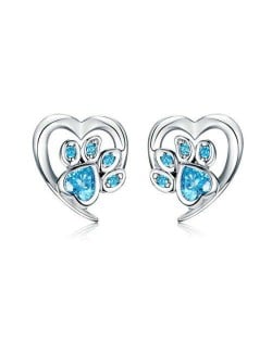 Wholesale Cubic Zirconia Jewelry Animal Footprint Style Heart 925 Sterling Silver Earings - Blue