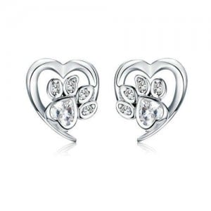 Wholesale Cubic Zirconia Jewelry Animal Footprint Style Heart 925 Sterling Silver Earings - White