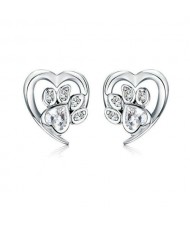 Wholesale Cubic Zirconia Jewelry Animal Footprint Style Heart 925 Sterling Silver Earings - White