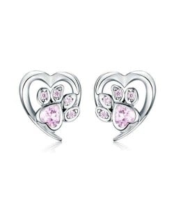 Wholesale Cubic Zirconia Jewelry Animal Footprint Style Heart 925 Sterling Silver Earings - Pink