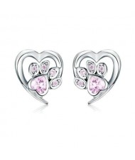 Wholesale Cubic Zirconia Jewelry Animal Footprint Style Heart 925 Sterling Silver Earings - Pink