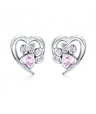 Wholesale Cubic Zirconia Jewelry Animal Footprint Style Heart 925 Sterling Silver Earings - Pink