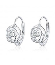 Cubic Zirconia Embellished Hollow-out Three-dimensional Rose Wholesale 925 Sterling Silver Jewelry Huggie Earrings