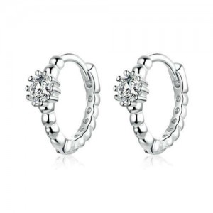 Expression of Love Shining Cubic Zirconia Wholesale 925 Sterling Silver Jewelry Huggie Hoop Earrings